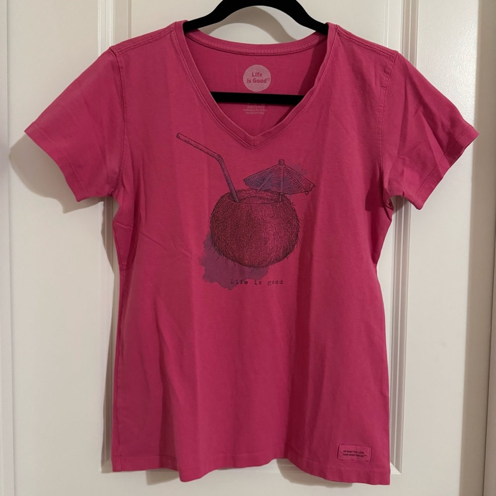 Life is Good Pink Graphic V-neck Classic Fit Tee, S